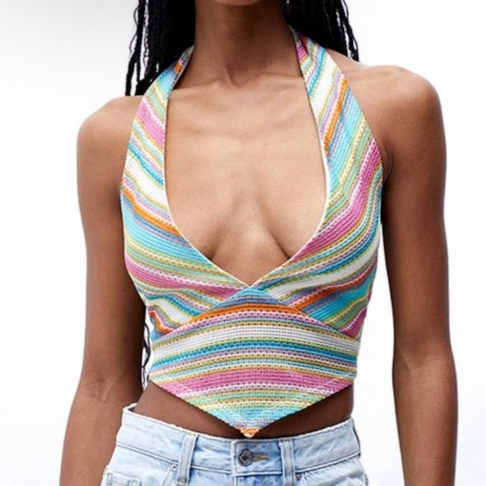 KENDALL + KYLIE| Striped Color Halter Tie Top